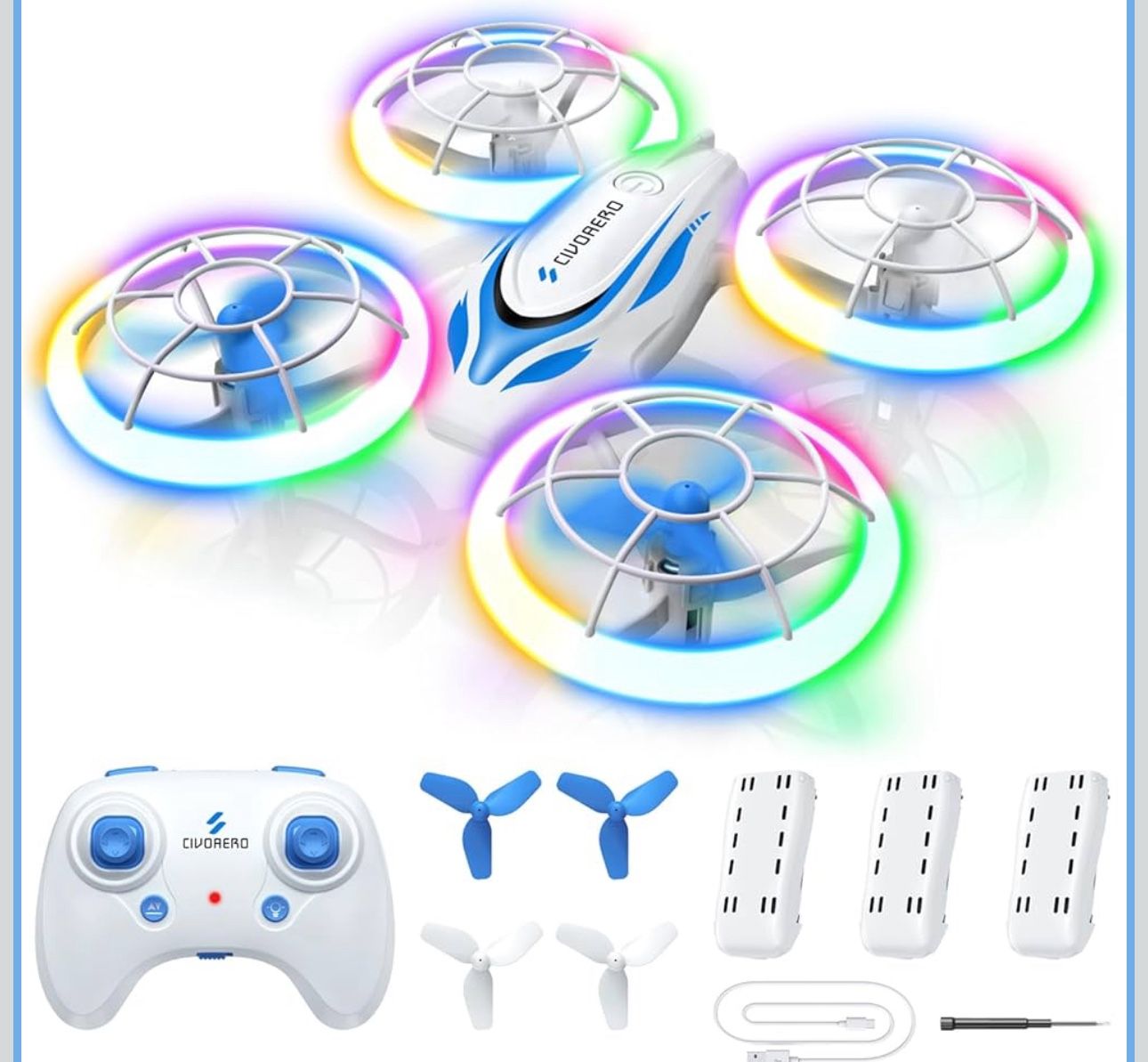 New-S60 Drone for Kids - RC Quadcopter with LED Lights,3 Batteries,Altitude Hold and Full Propeller Protect,First Drones Toys Christmas Birthday Gifts