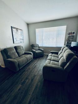 3-Piece Gray Reclining Sofa Set