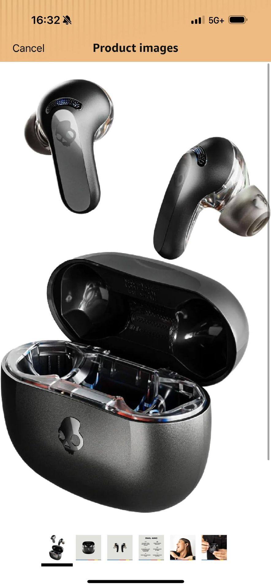 Skullcandy Rail ANC Wireless Earbuds, Bluetooth Headphones, Active Noise Cancelling, Up to 38 Hours Battery, Microphone for iPhone Android, Customizab