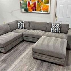 Light Gray L-shape Sofa With Ottoman Storage 