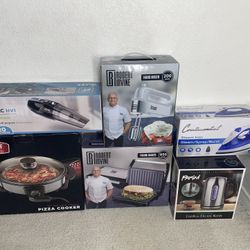 New Small Appliances Lot Vacuum Mixer Kettle Iron Panini Pizza Maker