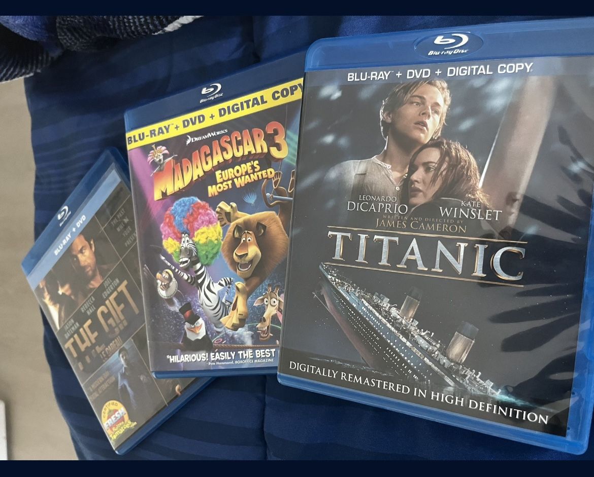 Titanic, Madagascar 3, The Gift; 3-movie Blu Ray Lot!