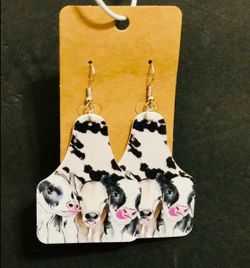 NEW Western Cowgirl Boho Cow Theme Faux Leather Dangle Earrings