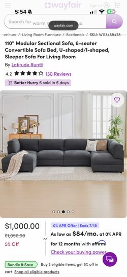 110in Modular Sectional Sofa