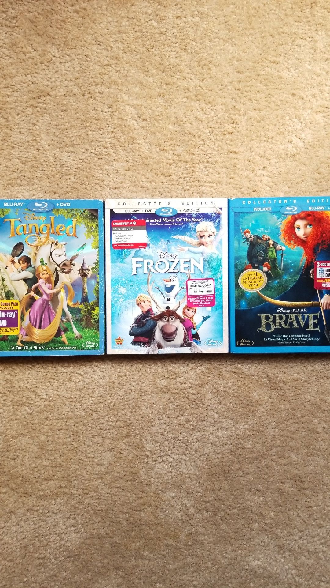 3 Disney blu-ray DVDs-Tangled, Frozen, and Brave