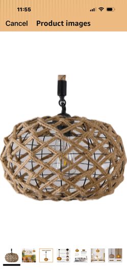 13.3-inch Indoor Hemp Rope Pendant Light Fixtures Height Adjustable Hanging Light Fixtures E27 Base Vintage Ceiling pendent lamp Hardwired for Bedroom