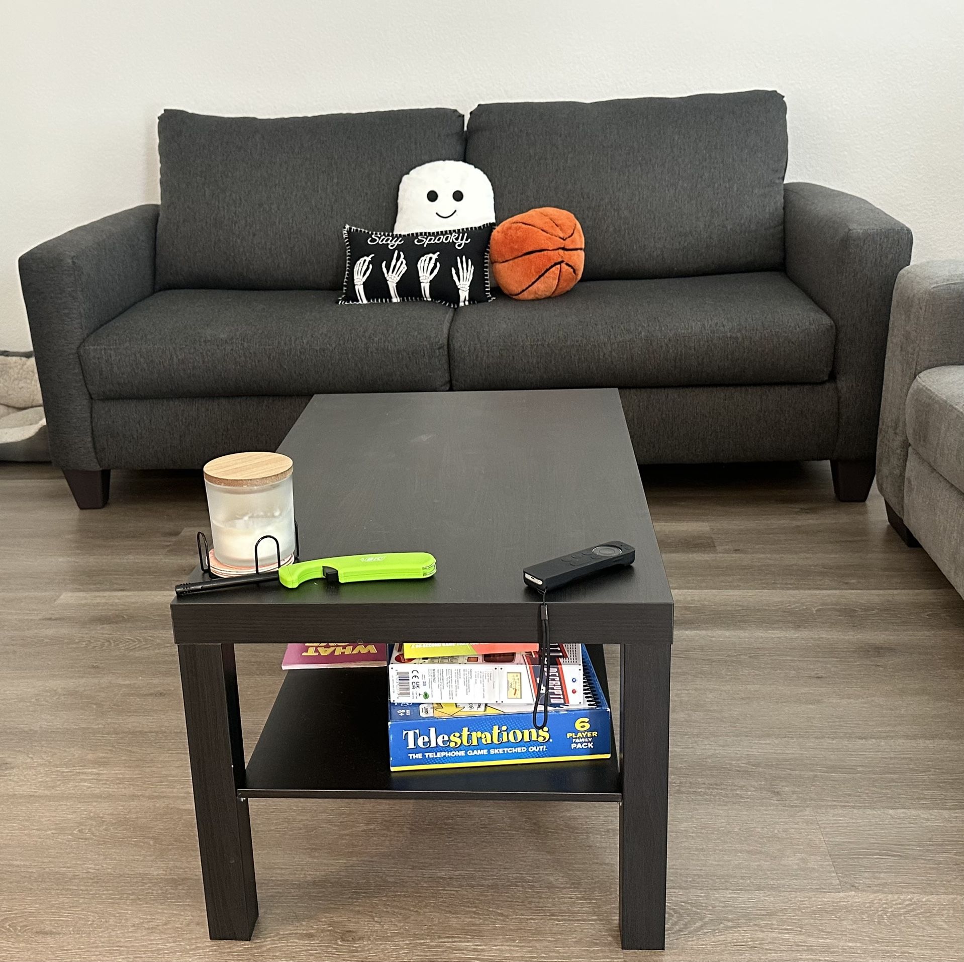 Dark Grey Couch & Brown Coffee Table