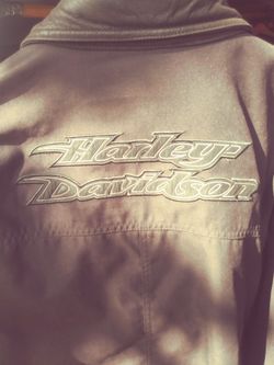 Harley Davison brand warm Suede Leather riding jacket. Size L...but fits larger.
