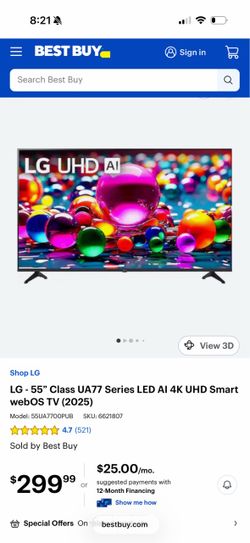 55” LG UHD AI UA77 4K Smart TV 2025