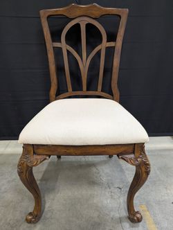Ornate Carved Wood Dining Side Chair with Upholstered Seat
