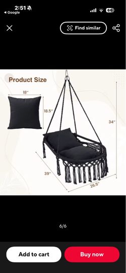 Black Macrame Hanging Hammock Chair with Cushions