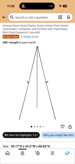 Easel Display Stand, Black Steel (supports 5 pounds)