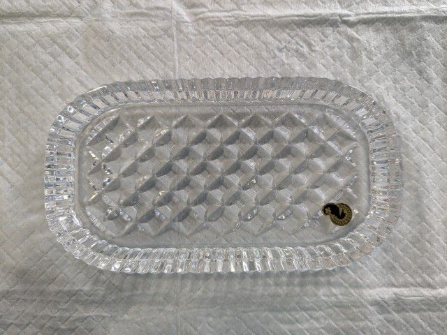 Vintage Waterford Crystal Lismore Tray, approximately 8.5" x 5" x 1.25", marked with signature and sticker!