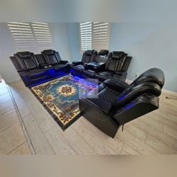 Black 3PC Power Recliner Sofa With LED, Coup Holder  