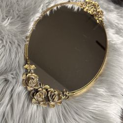 Gold Plated Vintage Antique Vanity Mirror Tray