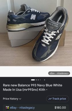 Rare New Balance 993 Navy Blue Made In USA Kith Size 11.5