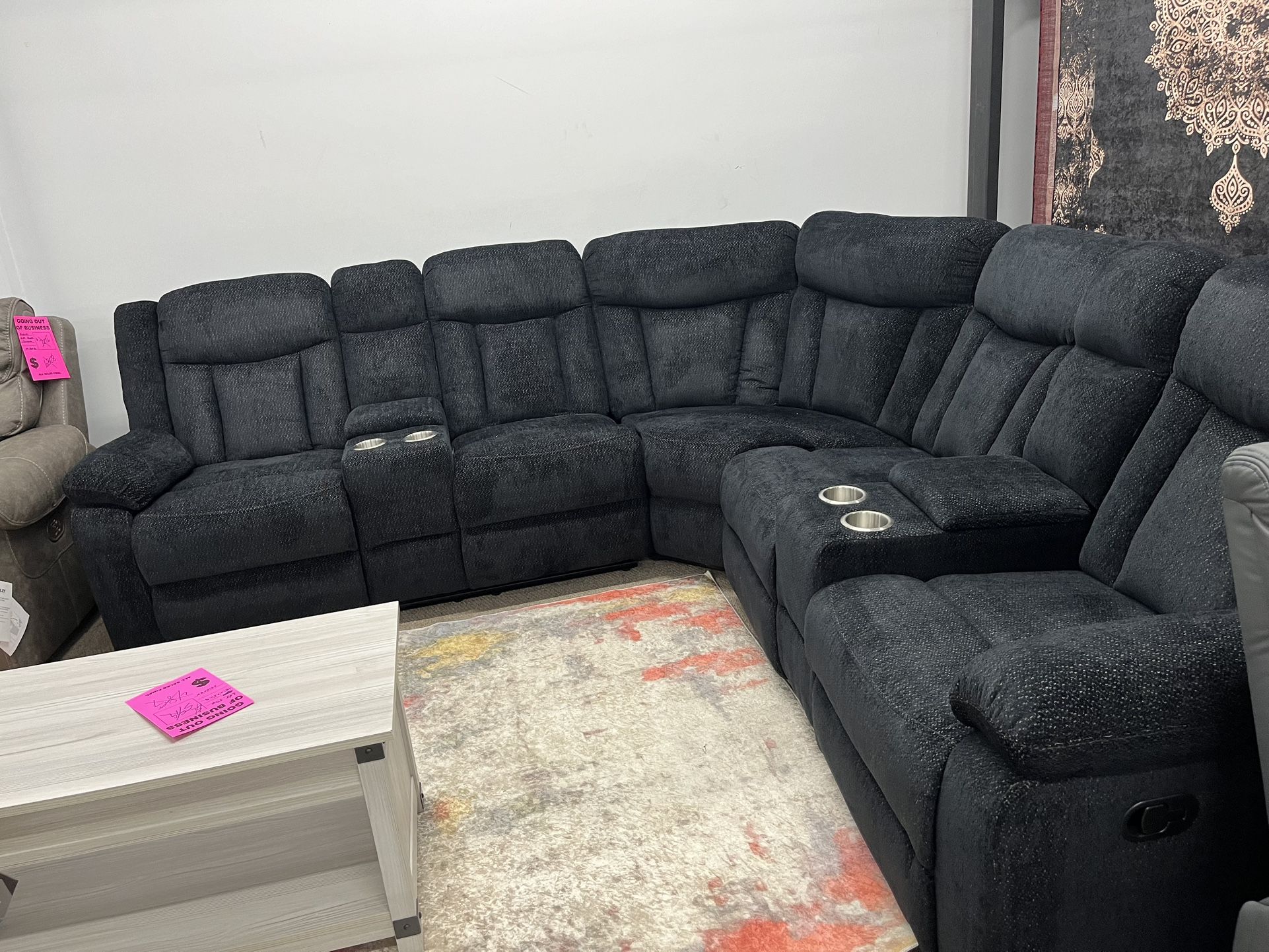Durable Reclining Sectional With USB And 3 Recliner