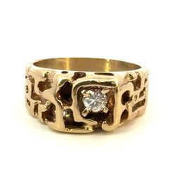 Men’s 14k Yellow Gold Diamond Solitaire .20 CTW Nugget Ring Size 8.5 GP3124249