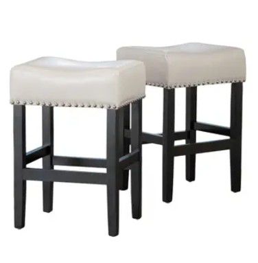 Christopher Knight Home Lisette Backless Leather Counter Stools, 2 piece set, Ivory