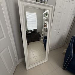 White Modern Boho Leaning Wood Floor Full Body Length Long Wall Mount Mirror