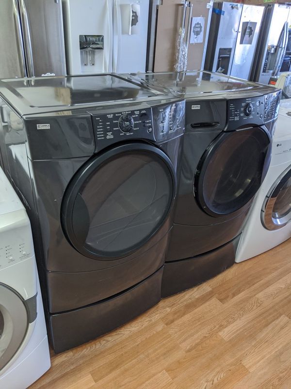 Kenmore Front-Load Washer & Dryer, Black, with Pedestals ...