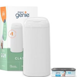 Diaper Genie Classic Pail Includes 1 Starter Square Refill That can Hold up to 165 Newborn-Sized Diapers.