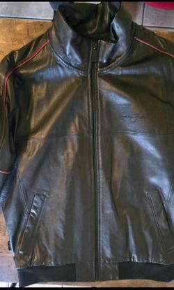 Sean John Men's Genuine Leather Zip Jacket Black Band Collar Size M