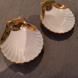 Vintage Pr Of Royal Worcester Gold China Lustre Ware Scallop Dishes