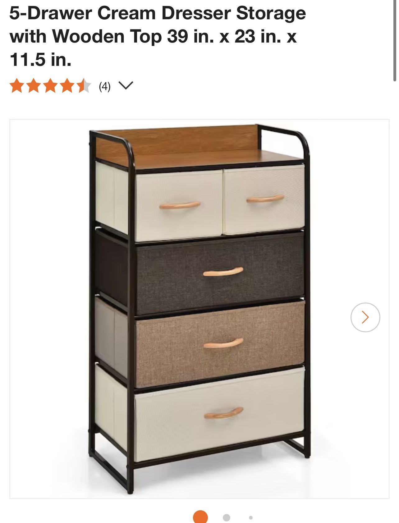 4-Tier Organizer Tower Steel Frame Wooden Top Storage Dresser with 5 Drawer