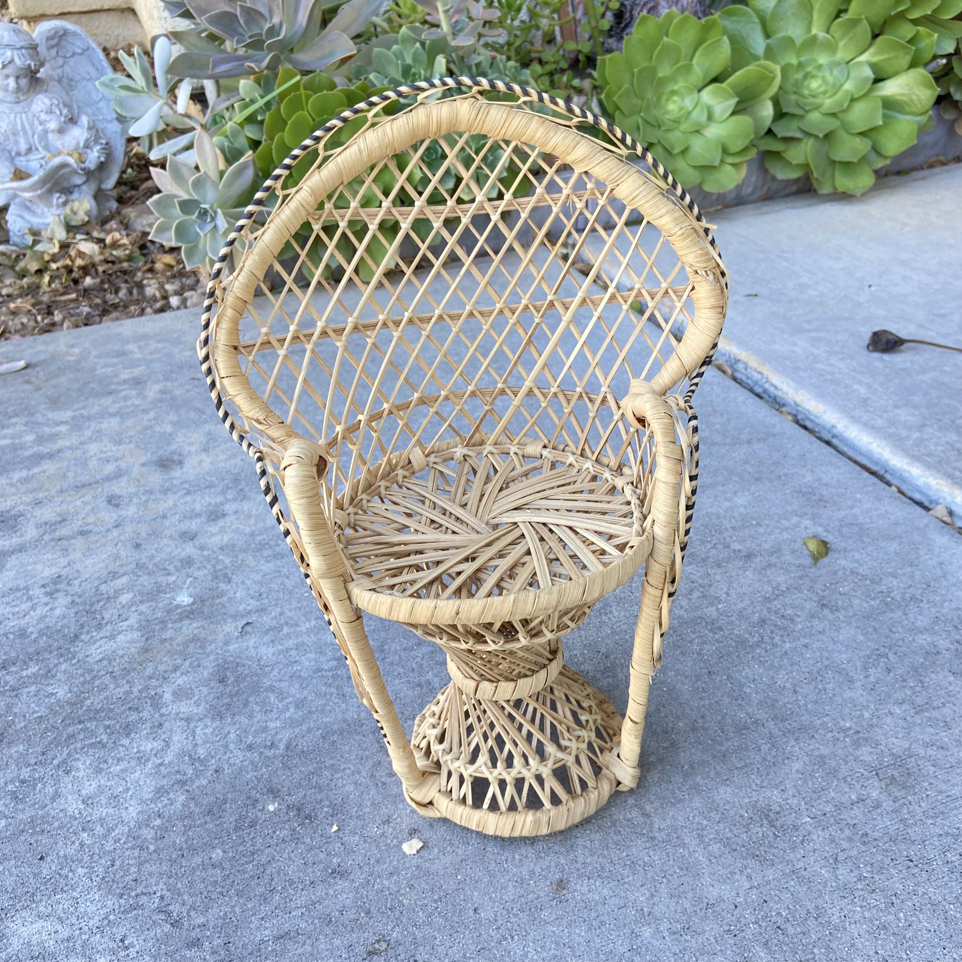 Not An Actual Chair! Small 11.5” Peacock Fan Back Chair Wicker Plant Holder