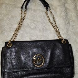 Michael Kors Fulton Small Shoulder Flap Bag Black Leather

