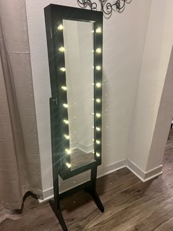 Standing Full-Length Mirror & LED Jewelry Armoire Cabinet – Black (Great Condition)