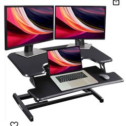 Height Adjustable Standing Desk Converter - 33 Inch Sit Stand Up Workstation with Keyboard Tray for Dual Monitors