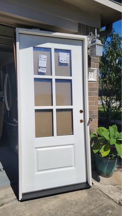 36 in. x 80 in. Legacy Series 6 Lite Clear Glass Left-Hand Inswing Primed Fiberglass Prehung Front Door