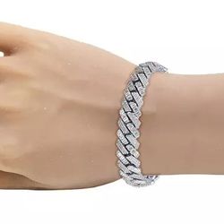2023 Half Baguette Half Round 5A Simulated Diamond Moissanite Cuban Bracelet
