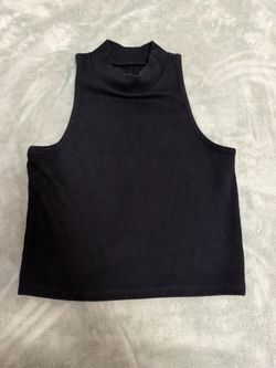 Black Ribbed Mock Neck Crop Tank Top