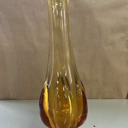Vintage MCM Viking Swung Glass Vase 16” Epic 6 Petal Footed Amber
