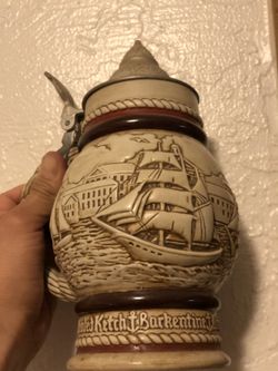Vintage 1977 Lidded Beer Stein Mug Tall Ships