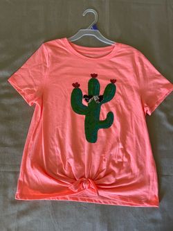 Wonder Nation Girls Pink Sequin Cactus Tie-Front T-Shirt - Size XL (14/16)
