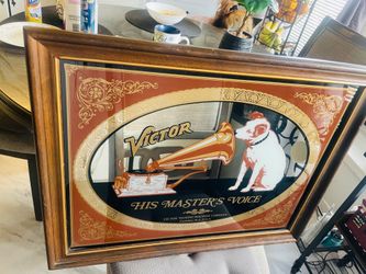 Vintage His Master Voice Victor Talking Machine Advertising Mirror Sign