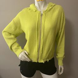 Women’s Neon Green Knitted Zip-Up Sweater 