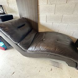 Brown Leather (faux) Chaise
