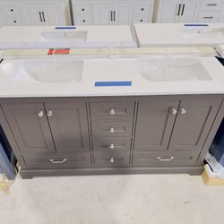 60 in. W x 22 in. D Double Sink Bath Vanity in Espresso with Marble Top in White $799 