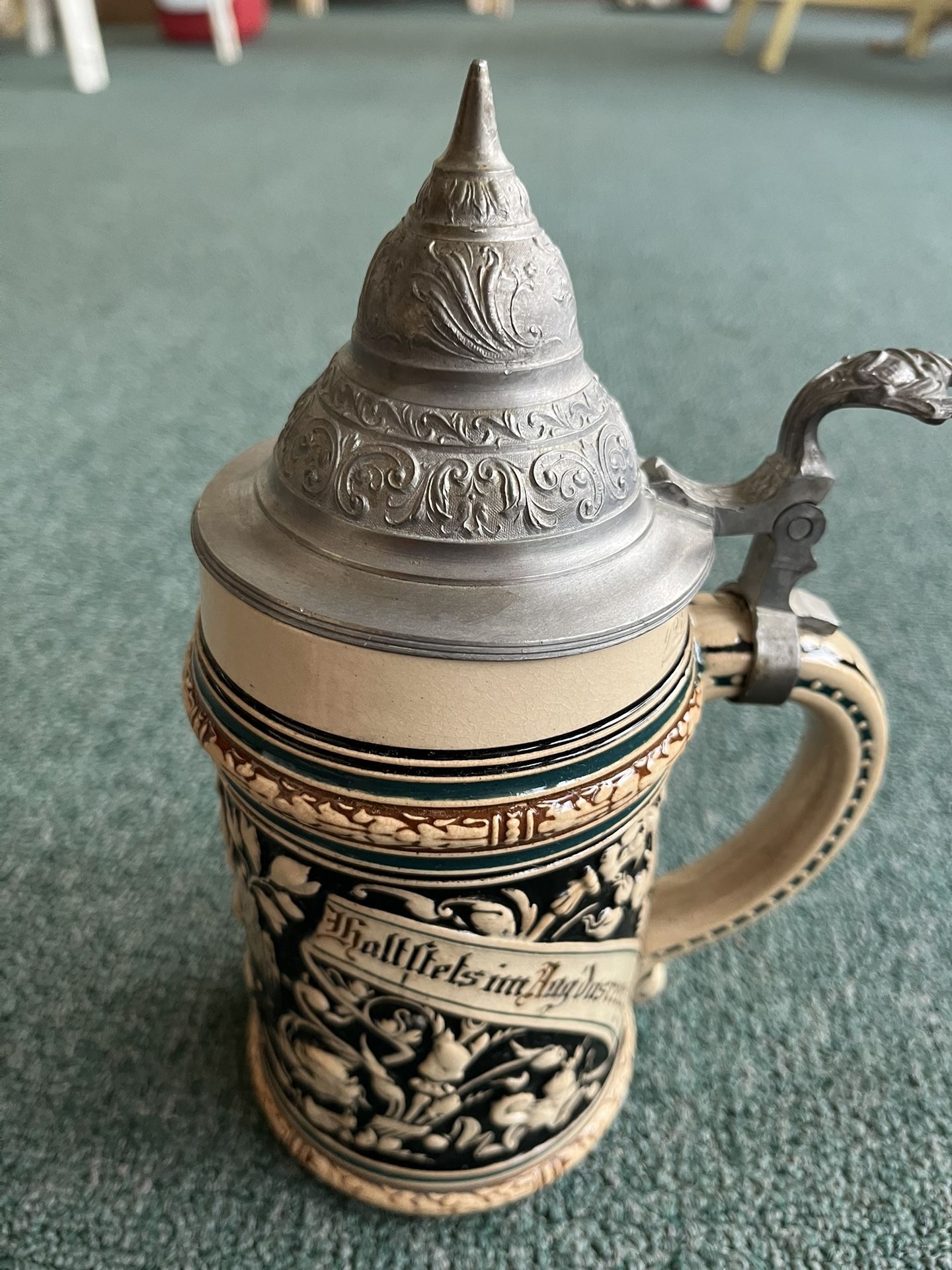 Vintage Pewter Lid German Stein
