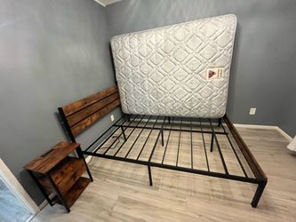 Queen mattress, bed and end table