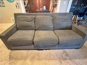 Beautiful Gray Fabric Sofa with Nailhead Trim
