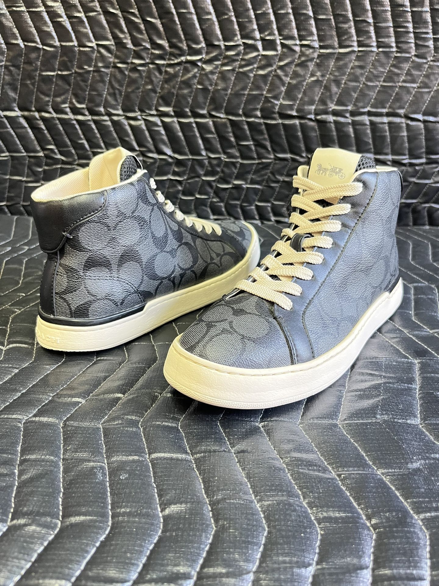 Coach Men’s Clip High Top Logo Charcoal Black Leather Sneaker Size 7D