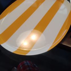 Gorgeous bright cheerful large platter ~ stripes lemon yellow and white