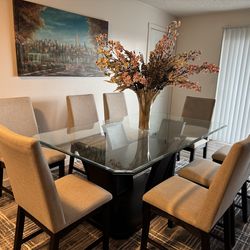 Modern Glass Dining Table Set w/ 8 Chairs – Excellent Condition