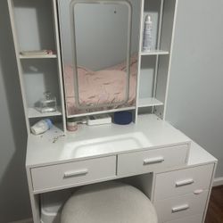 White Vanity Mirror Makeup 5 Drawers